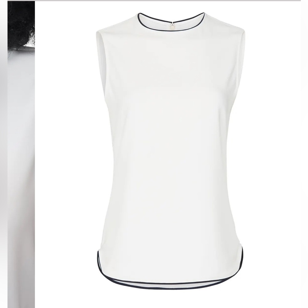 Equipment •’LYLE’ White Sleeveless Blouse with Black Trim